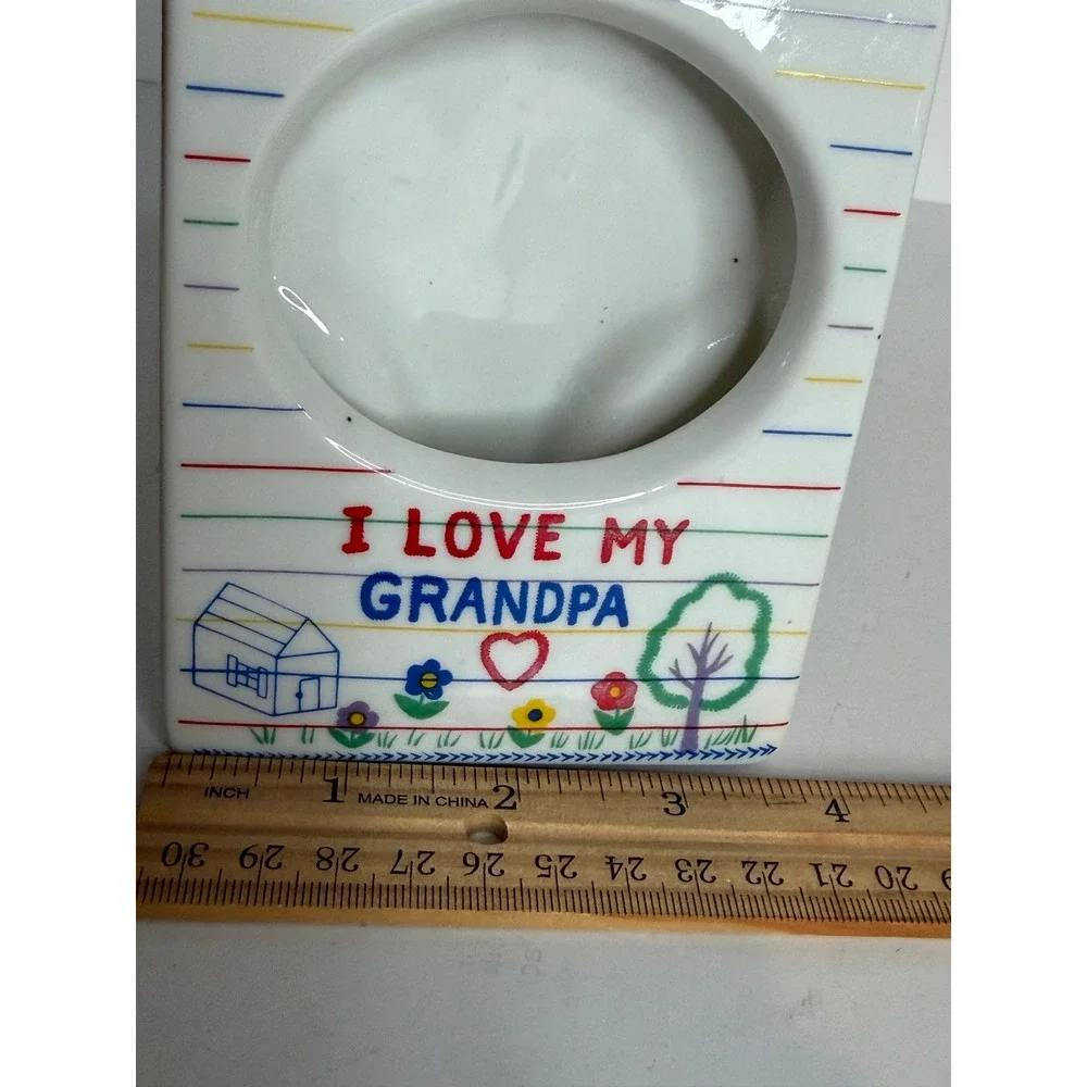 Vintage I Love My Grandpa Ceramic Photo Frame Crayon Design Made in Taiwan